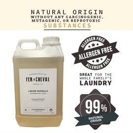 Fer à Cheval Dishwashing Liquid Refill 2 L/67.6 fl oz – Marseille Soap-Based Formula with 99% Natural Ingredients, Made in France