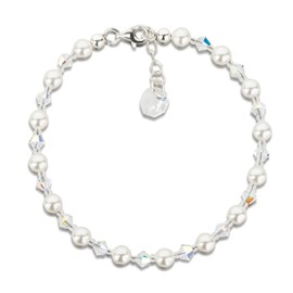 Schöner-SD Fine Pearl Bracelet with Sparkling Crystal and 925 Silver Clasp, Sterling Silver, Pearl