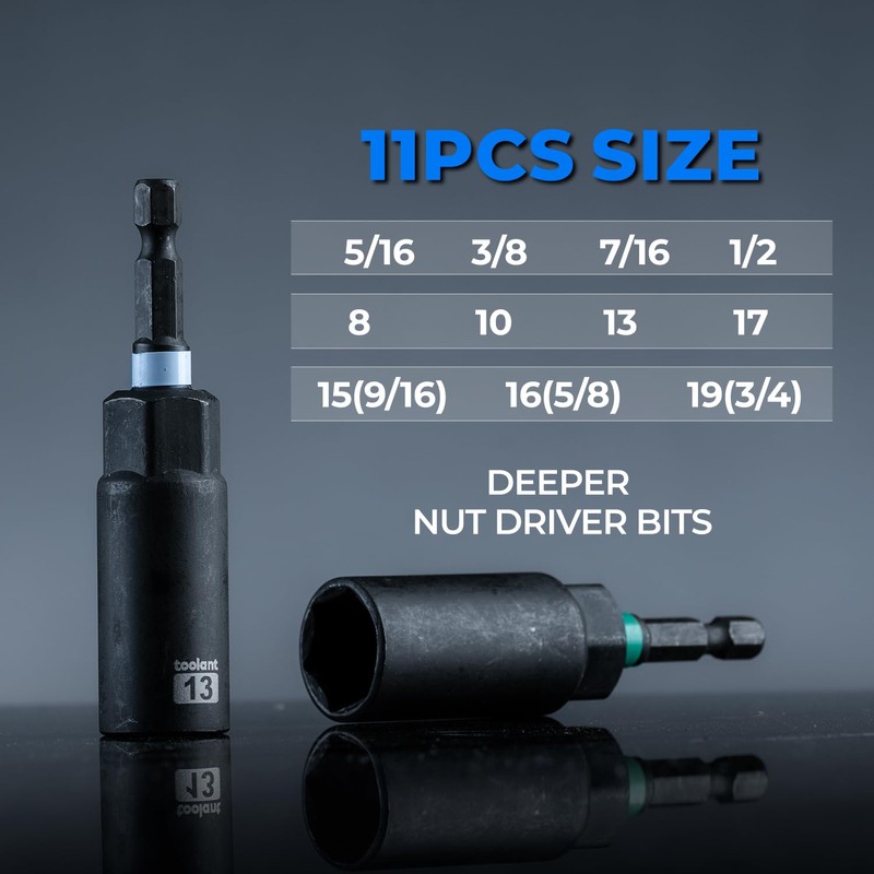 toolant Deep Nut Driver Set, 11pcs SAE/Metric Impact Driver Bit