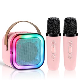 Aischens Karaoke Maschine mit 2 Mikrofonen, Mini Karaoke Maschine für Kinder Erwachsene, Tragbarer Bluetooth-Lautsprecher mit LED-Licht, Kinderspielzeug Geschenk für 3-12 Jahre Mädchen und Jungen