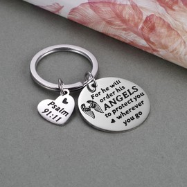 Bible Verse Psalms 91:11 Scripture Keychain Christian Prayer Gods Grace Keyring Blessing Religious Faith Gifts - He Will Order His Angels to Protect You Wherever You Go