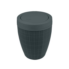 Addis Faux Hessian Round Swing Lid Plastic Bathroom Bedroom Home Office Bin, 5 litre capacity, Charcoal Dark Grey