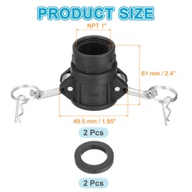 PATIKIL 2PCS 1" Aluminum Cam and Groove Fitting Part-D Dust Plug Female Adapter Fittings NPT Thread Cam Lock Fitting Quick Disconnect Coupling Cam Lock Hose Adapter Black