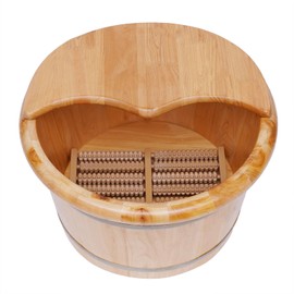 Wooden Foot Basin with Massager - Solid Cedar Wood Foot Bath Tub with Cover - Portable Spa Soaking Bucket for Relaxation, Pedicure, and Home Spa Treatments