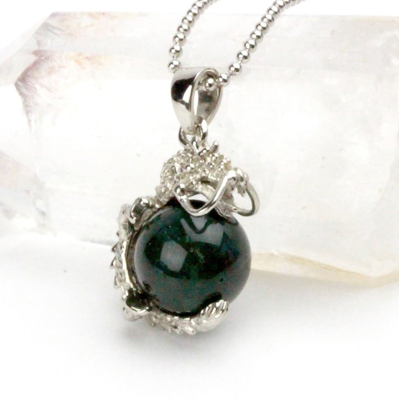 Happy Bomb Bloodstone Dragon Pendant Necklace 12mm Brass Natural Stone