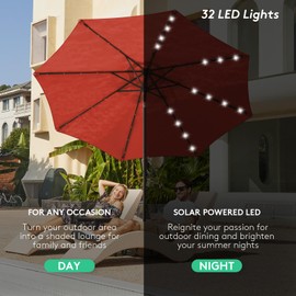 JEAREY 9FT Outdoor Patio Umbrella with Solar Lights, LED Lighted Pool Umbrella with Tilt and Crank, Outdoor Table Umbrellas for Deck, Yard & Market (Red)