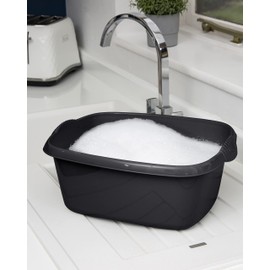 TENLITE Set of 2 Large Rectangular Washing Up Bowl with Large Dish Drainer For Kitchen (Plastic) - Midnight Greyish Or Dark Grey.