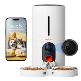 WOPET Automatic Cat Feeder with Camera for Two Cats, 6L Automatic Dog Feeder with HD Video and Night Vision, 5G/2.4G WiFi Pet Feeder for Cats & Dogs, SD Card Storage & 2-Way Audio
