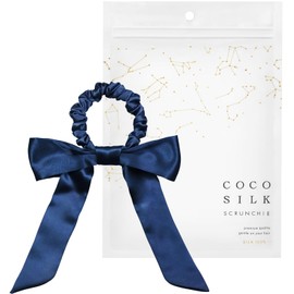 [COCOSILK] Silk Hair Tie Ribbon Scrunchie No Marks 100% Silk Hair Tie Stylish Adult Hair Accessory Coco Silk Silk Hair Tie (Medium (Ribbon), Navy)