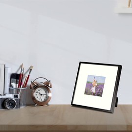 Golden State Art, 8x8 Aluminum Picture Frames with Ivory Color Mat for 4x4 Photo, with Sawtooth Hanger and Easel Stand for Wall/Tabletop Display- Square Metal Frame, Real Glass (Black, 6-Pack)