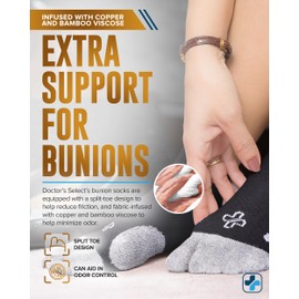 Doctor's Select 2 Pairs Bunion Socks for Women and Men - Copper & Bamboo Viscose Infused Bunion Relief Socks with Toe Separator | Antibunion Toe Separator | Black