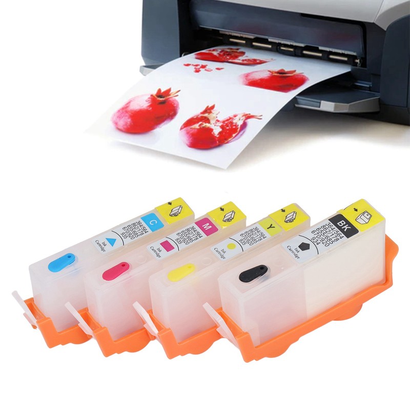 4 Pcs Ink Cartridge Black Blue Magenta Yellow Permanent Chip