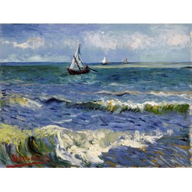 Seascape at Les Saintes-Maries-de-la-Mer sea Boat by Vincent Van Gogh Accent Tile Mural Kitchen Bathroom Wall Backsplash Behind Stove Range Sink Splashback One Tile 8"x6" Ceramic, Glossy
