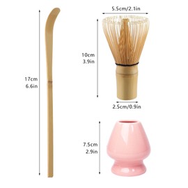 Matcha Tea Set Bamboo Matcha Whisk, Ceramic Whisk Holder, Tea Scoop, Japanese Matcha Tea Tool Kit Set of 3(Pink)