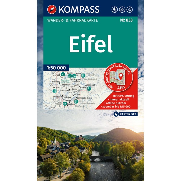 KOMPASS Wanderkarten-Set 833 Eifel (4 Karten) 1:50.000: Wander- und Fahrradkarte
