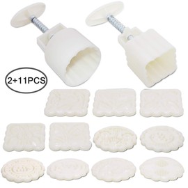 SENHAI - Juego de 2 moldes de prensa con 11 sellos, flores redondas y flores cuadradas, herramientas de decoración para hornear pasteles, galletas, postre