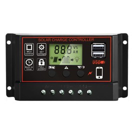 Solar Charge Controller, Solar Panel Charge Controller Intelligent Regulator with Dual USB Port 12V/24V, Auto Paremeter Adjustable LCD Display PWM（Black, 30A）