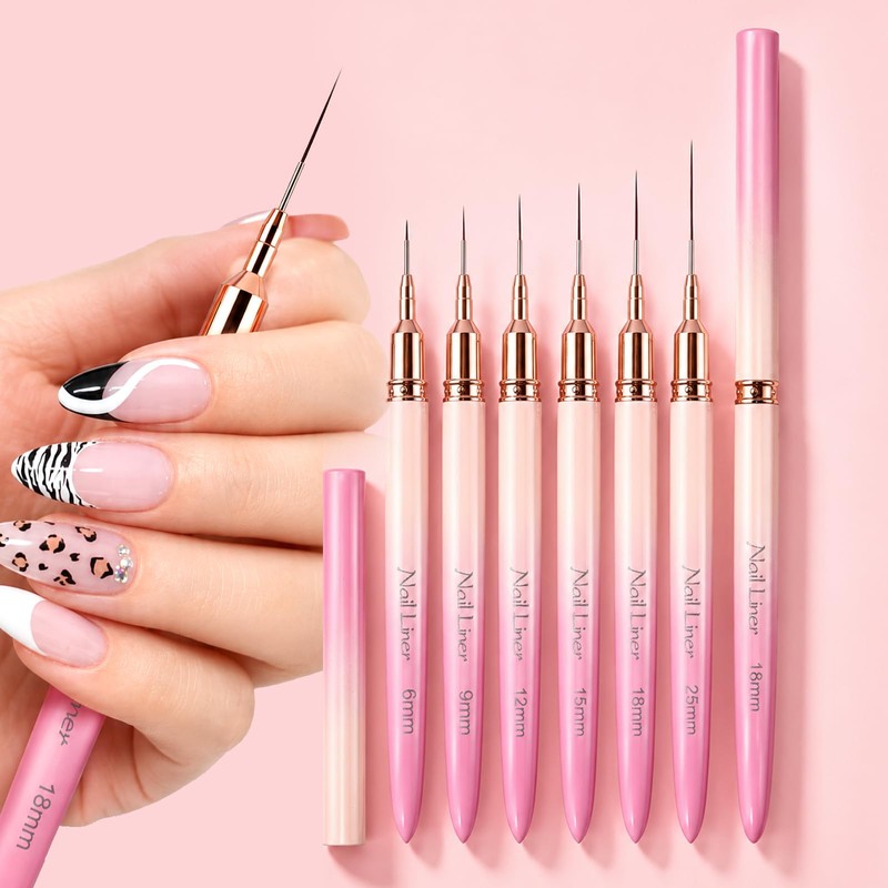 Liner Brushes For Nail Art for Thin Long Liner 6Pcs