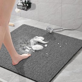 Non-Slip Shower Mat, Grey, 60 x 60 cm, Soft Comfort Safety Bath Mat with Drainage Holes, PVC Loofah Massage Shower Mats for Wet Areas, Quick Drying