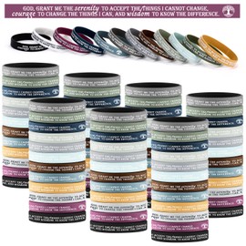 Cunno 50 Pcs Sobriety Recovery Silicone Bracelets Easter Serenity Prayer Wristbands Sobriety Recovery Gifts for Men and Women (Light Color)