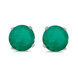 5 mm Natural Round Emerald Stud Earrings Set in 14k White Gold