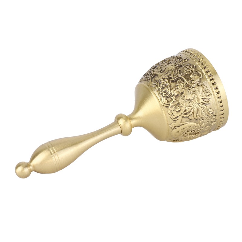Hand Call Bell 4.7in Long Pure Brass Exquisite Carved Pattern