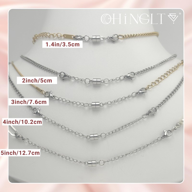 OHINGLT Necklace Extender Magnetic Clasps Chain Extenders for Necklaces,Gold and