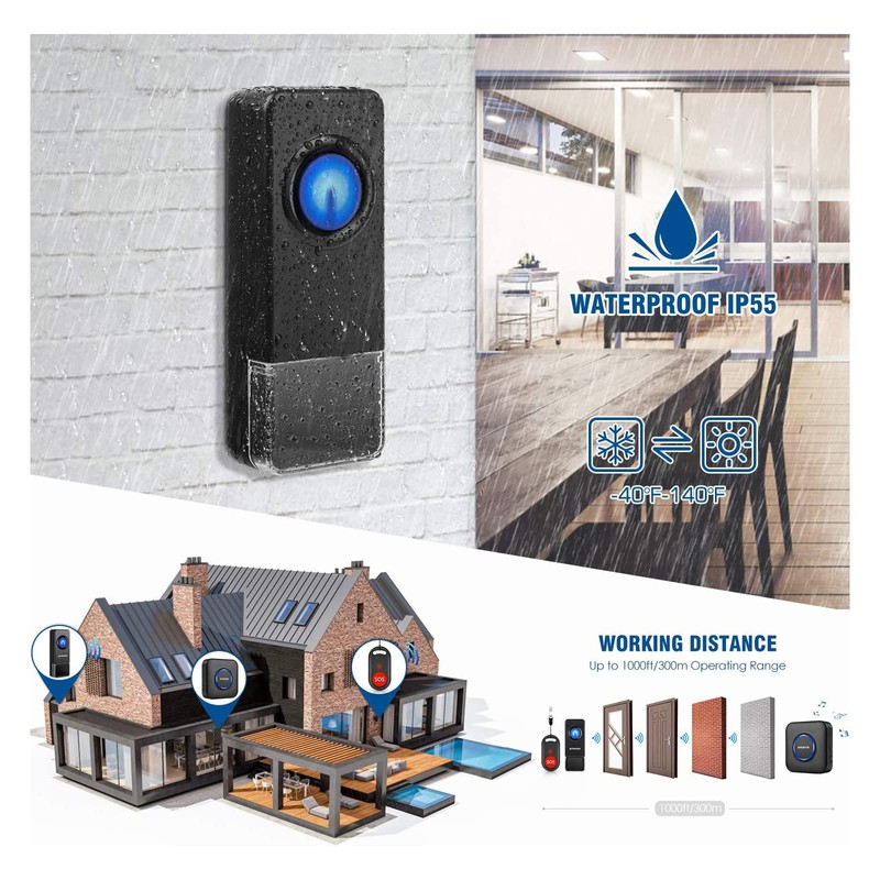 Wireless Doorbell, BITIWEND Doorbell with LED Flash, Caregiver Pager Dual