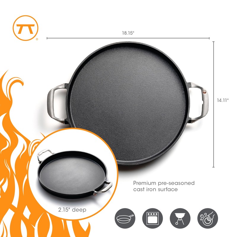 Outset Grill Paella and Deep Dish Pizza Pan, Cast Iron