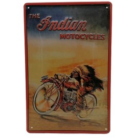 Indian Motorcycles - Motorcycle Workshop Retro Tin Sign, High Quality Embossed, 30 x 20 cm Advertising Brand Sign Magnetic Metal Sign Advertising Sign Wall Sign