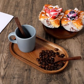 GEEHUA Acacia Wooden Serving Tray, 7.48''×4.13'' Natural Wood Serving Board Oval Kitchen Platter Bathroom Tray Charcuterie Plate for Party Dinner Wedding Food Fruit Snacks Appetizers Coffee Table