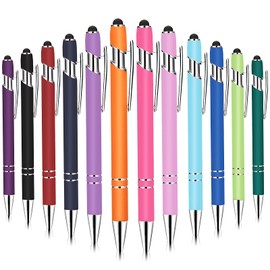 Ballpoint Pen with Touch Pen 12 Pieces Stylus Pen 2 in 1 Capacitive Stylus Pens Retractable Ballpoint Pen for Universal Touchscreen Devices 1.0 mm Black Ink (12 Colours)