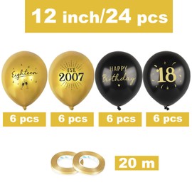 24pcs 18th Birthday Balloons Decorations for Boys Black Gold Happy 18th Birthday Decorations Latex Balloons for Party