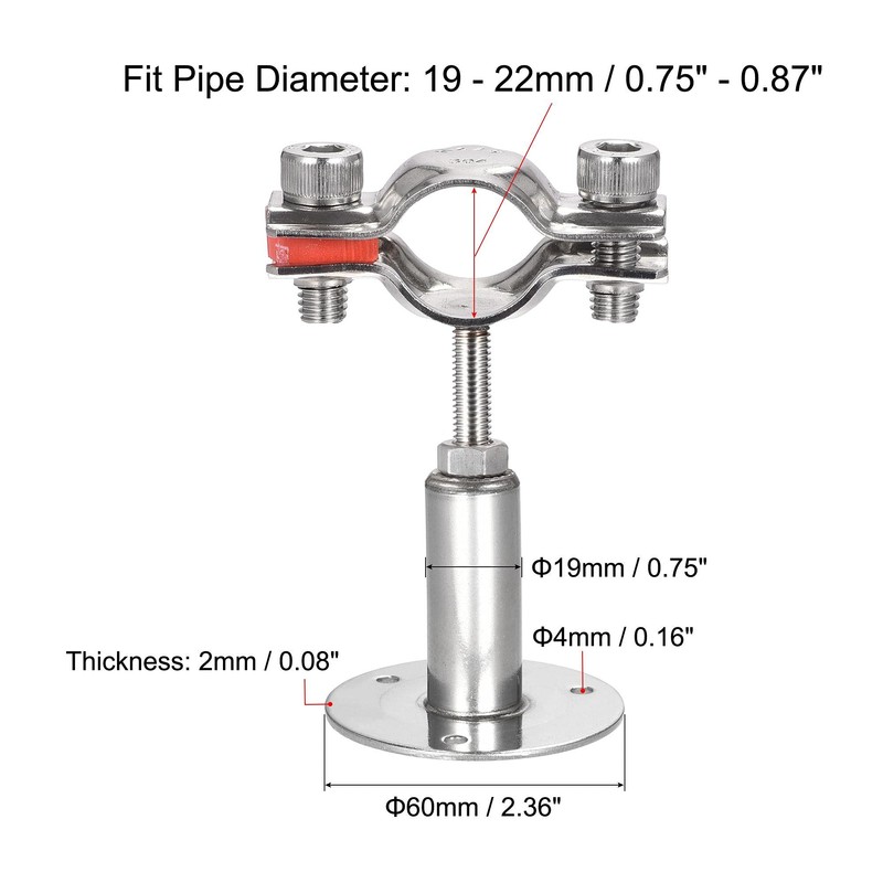 sourcing map Wall Mount Ceiling Mount Pipe Support, 304 Stainless