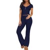 Ezbelle Women's V Neck Lounge Set Matching Pajama Button Down