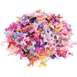100 Pcs Colorful Assorted Satin Ribbon Bows, Size 10 mm, Tiny Crafts Bows Decoration for DIY Cheer Pins Clothespins Hair Accessories Wedding Gift Box Ornament