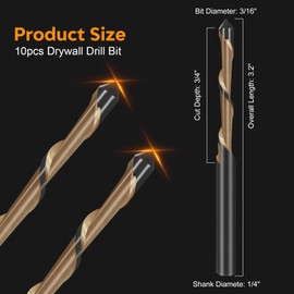3/16" Drywall Router Bits, 10Pcs Drywall Cutting Tools Guide Point Cutting Bits,Drywall Bit Drywall Guide Point Cutting Bits,Used for with Spiral Saw and Power Tools