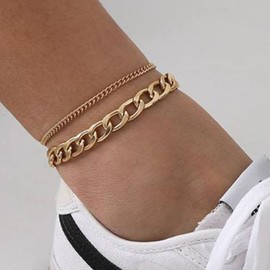 Aneneiceera Fashion Beach Anklet Layered Cuban Chain Anklet Bracelet Gold Anklet Wedding Accessories Adjustable for Women and Girls (Gold)