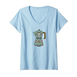 Womens Creative Cozy Coffee House Cafe, Stovetop Espresso Maker V-Neck T-Shirt