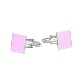 Rhodium Plated Pink Enamel Cufflinks 12 x 12 mm