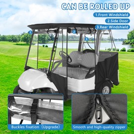 CHENGWEI Golf Cart Enclosure 2 Passenger for Yamaha G29,Roll-Up Clear PVC Windows with Side Mirror Opening Golf Cart Rain Cover,2 Seat Storage Driving Enclosure Strong Zipper(Black)