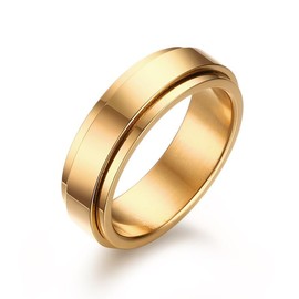 6mm Titanium Steel Gold Fidget Ring Stainless Steel Spinner Rings Stress Relieving Anxiety Ring Engagement Wedding Promise Band for Women Men Size 8
