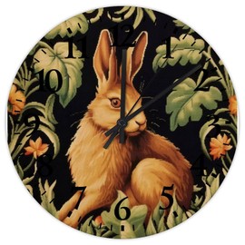 15" Silent Non-Ticking Wall Clocks Battery Operated Rabbit Forest Hares in Wood Bunny Wall Decor for Hotel Spring Floral Religious Rejoice Modern Round Wooden Wall Clock Vintage for Garden Study Room