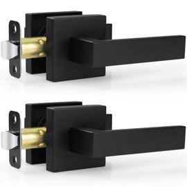 Estmoon 2 Pack Passage Door Levers, Matte Black Door Knobs Interior Square Door Handles, Heavy Duty Non-Locking Leversets Hall Closet Handles, Reversible for Right & Left Sided Doors