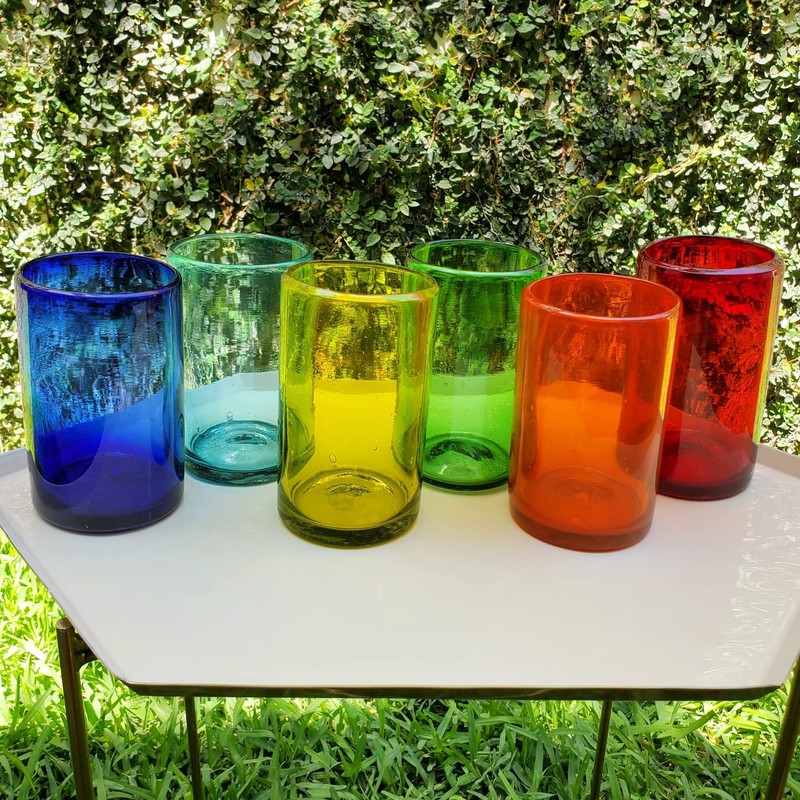 MexHandcraft Rainbow Colored 14 oz Drinking Glasses (set of 6),