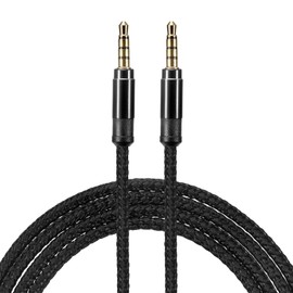 MECCANIXITY Aux Cable 3.5mm Male to Male Nylon Braided 10Ft 4 Pole Hi-Fi Stereo Sound Auxiliary Cord Black for Earphones, Smart Phones, Home/Car Stereos, Speakers, Computers