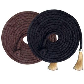Showman 23' Nylon Mecate Reins w/Rawhide Accents & Natural Horse Hair Tassels (Black)