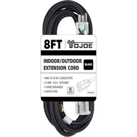 YOJOE 14/3 8 ft Black Outdoor Extension Cord- 14 Gauge 3 Prong SJTW Heavy Duty Extension Cord Waterproof, Lighted Power Extension Cable for Yard Outdoor Decorations, Tools, Appliances, UL Listed