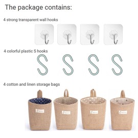 perfsign 4 Pack Hanging Basket for Door,Small Wall Basket Decor,Jute Hanging Wall Storage,Wall Baskets for Plants,Boho Camper Decor Storage for Key, Sunglasses, Wallet on Door ,With Mounting Hook