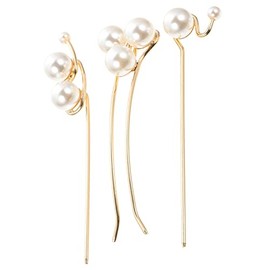 Beavorty 3Pcs pearl hairpin hairpin chignon pearl hair fork pearl hair clasp sticks hair stick wedding hair clasp pearl hair chopsticks bridal hair Miss alloy simple steamed stuffed bun